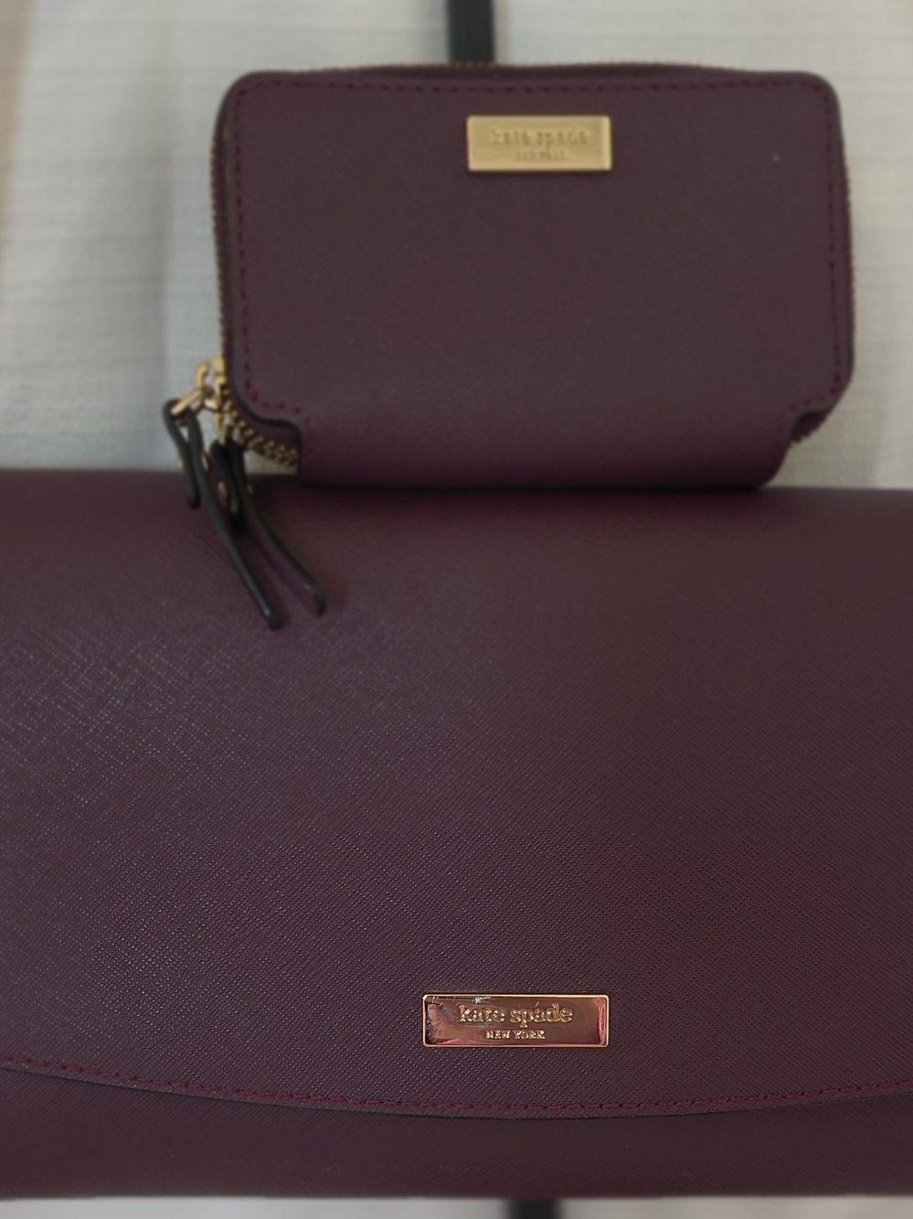Kate Spade Plum Saffiano Leather Crossbody With Matching Zip Wallet